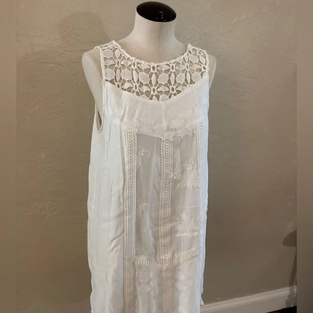 Knox Rose White Cotton Embroidered Lace Sleeveless Dress sz Small - Picture 3 of 9